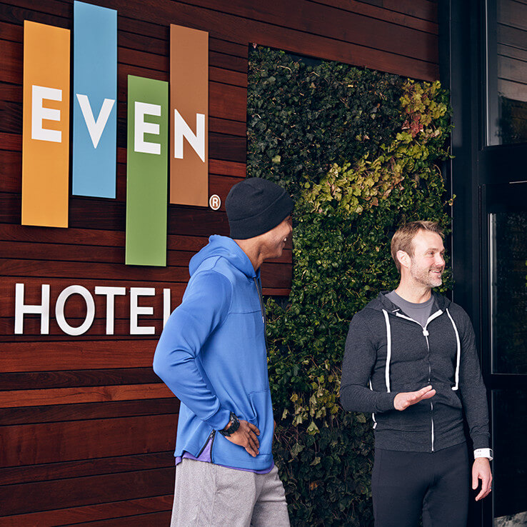 Friends outside hotel